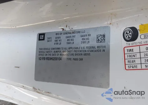 2017 Chevrolet Camaro 1Lt z USA, uszkodzony, nr VIN 1G1FB1RS9H0200104